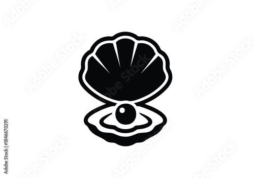 Black and white clamshell with pearl isolated design
