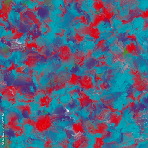 Art background, creative design pattern, painting brush strokes texture with reflection. Lava red, eastern blue, plum purple and fern green colors. Seamless hand drawn pattern.