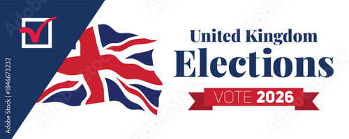 United Kingdom elections vote 2026 banner with ribbon label