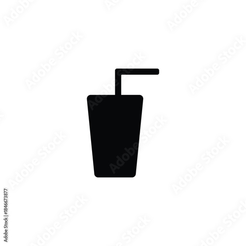 Minimal black silhouette icon of a drinking glass with straw on white background. Clean flat design ideal for beverage, refreshment, cafe menu, drink symbol, food service, and graphic interface use.