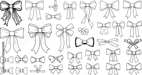 Whimsical bow set Doodle ribbon tied bows for wedding and birthday invitation Romantic retro sketch elements Valentines card in vintage vector eps