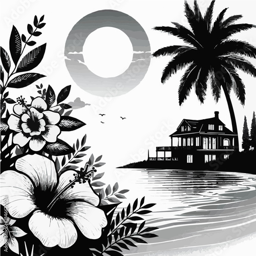 tropical island with palm trees