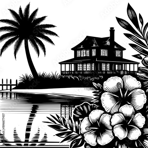 tropical island with palm trees