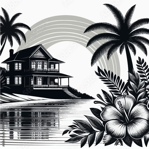 tropical island with palm trees