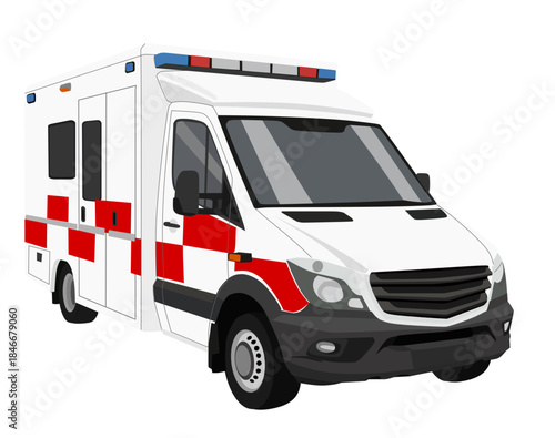 Emergency Ambulance Vehicle Illustration, First Responder Van with Chequered Livery