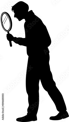 Person Holding Magnifying Glass – Black Silhouette Vector