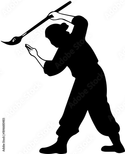 Person Holding Paintbrush – Black Silhouette Vector