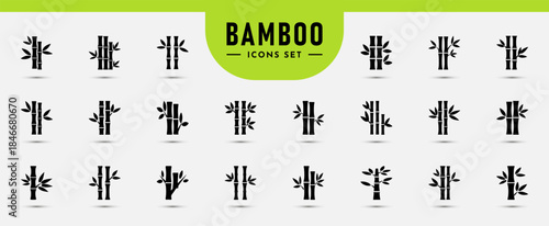 Vector Bamboo Icon Collection or Sets. Clean Black Silhouette Stems, Leaves & Shoots for Modern Nature Graphics. Silhouettes for Websites, Apps, and Graphic Design