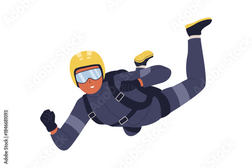 Vector Illustration of Man Skydiving and Free Falling. Person Engaged in Extreme Air Sport, Parachuting, and Aerial Adventure
