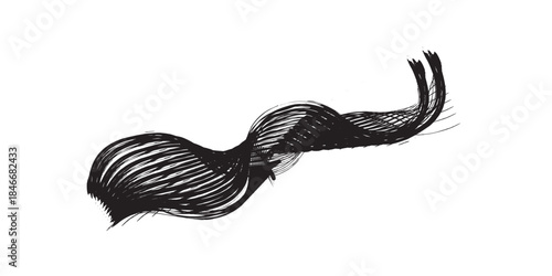 Black Wavy Hair Strand Isolated on White Background.