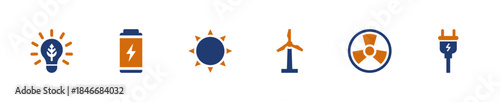 Energy icon set. Solid style, vector illustration