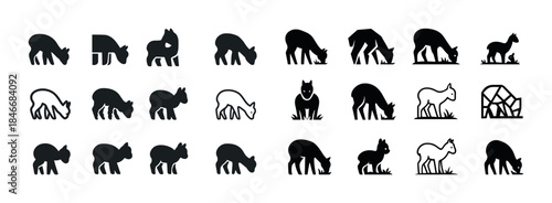 Silhouette farm animals grazing graphics set in various poses