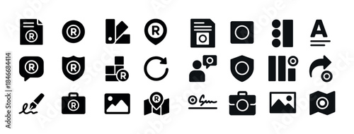 Trademark and copyright vector icons set with document and camer