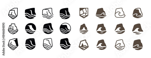Abstract geometric waves and faces icon collection in black and