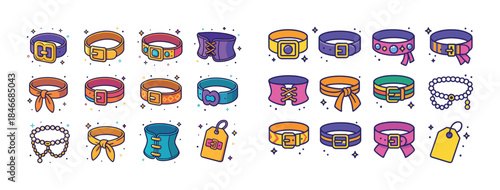 Colorful fashion icons: belt and choker collection with tags