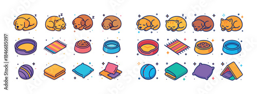 Cute cartoon cats and dogs with pet accessories