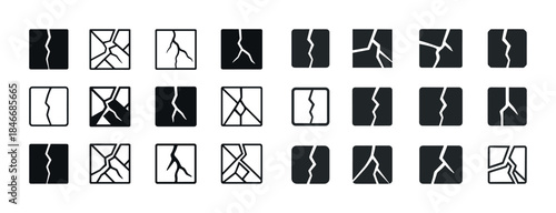 Set of cracked texture icons in various styles and shapes