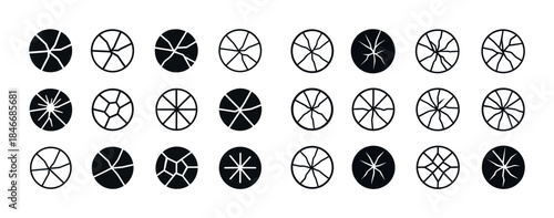 Set of 25 geometric circle patterns with various line designs