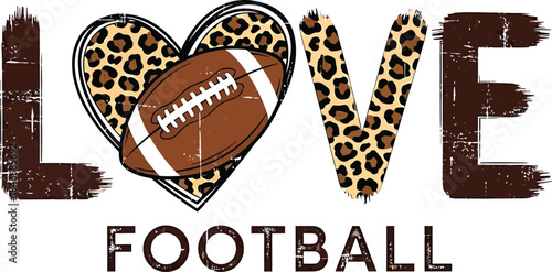 Love Football Typography Leopard Print Heart Sports Sublimation Design