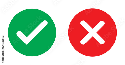 Yes and No buttons with tick and cross icons in vector illustration style.Approval and rejection signs isolated on white background 