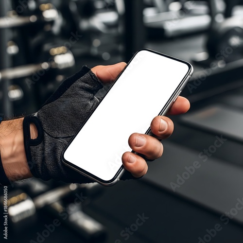 Gym Fitness Hand Holding Smartphone Workout Mockup