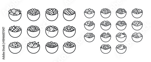 Variety of snack bowls in line art style