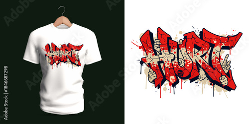 Vector T-shirt design with the graffiti word “HURT,” represented using cracked textures, broken strokes, dripping paint and emotional street-art style symbolizing pain, intensity, and raw expressive