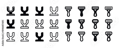 Toothbrush and razor icons in various styles and shapes