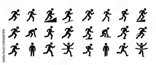 Collection of running stick figure icons in various poses