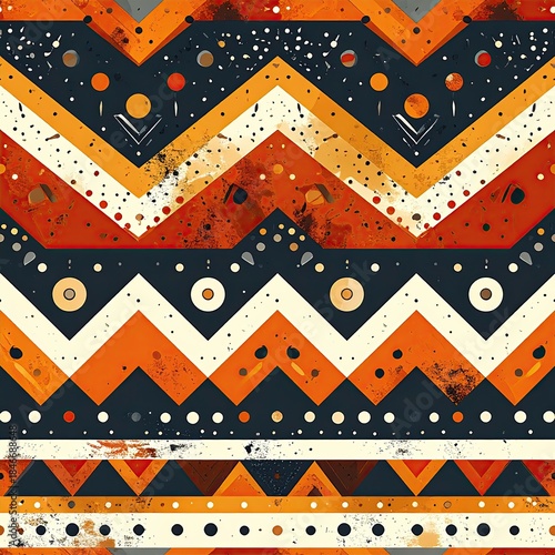 Geometric Tribal Seamless Pattern with Chevron and Dots in Earthy Tones