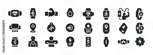 Collection of fitness tracker icons for health and activity moni