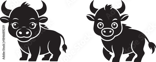 Cow silhouette or vector illustration, isolated black and white of domestic farm animal, pasture, and livestock concepts