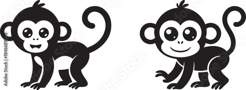 Little monkey silhouette, black vector illustration of baby monkey, isolated minimal design for wildlife, jungle, and animal concepts