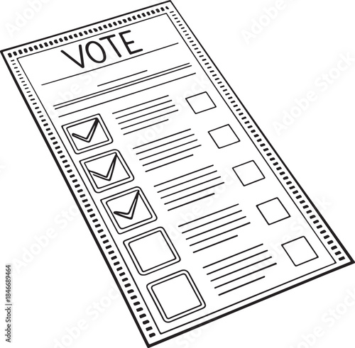 Vote Ballot, Voting and Election, Hand-drawn Sketch Drawing Vector Illustration, Line Linear Symbol Engraving Coloring Book, Black and White Isolated