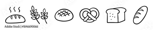 Hand Drawn Bread and Bakery Icons Set