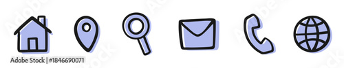 Hand-Drawn Communication and Navigation Icons Set