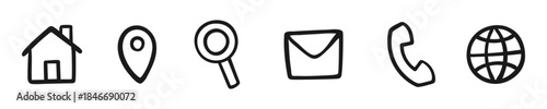 Hand-Drawn Doodle Style Web Navigation and Contact Icons Set