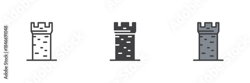 Castle tower line outline solid different style icon set pack