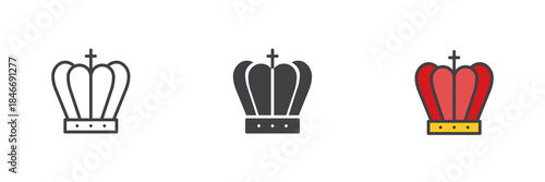 Royal crown and ship line outline solid icon set pack