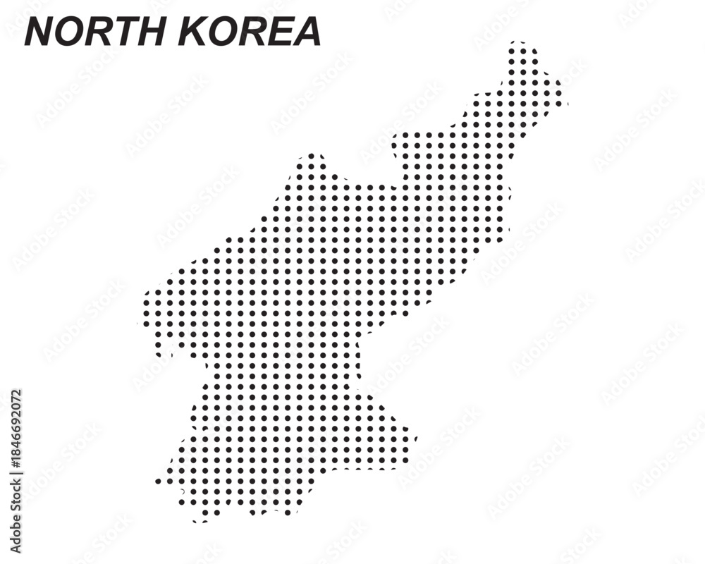 Obraz premium North Korea Map Vector, East Asia Country Dotted Pattern Black and White Shapes, North Korea Infographic Template, Editable EPS North Korea Geography