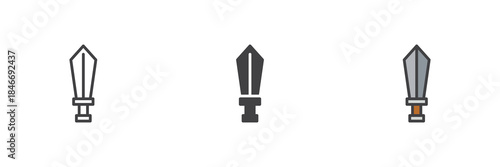 Sword blade line outline solid different style icon set pack