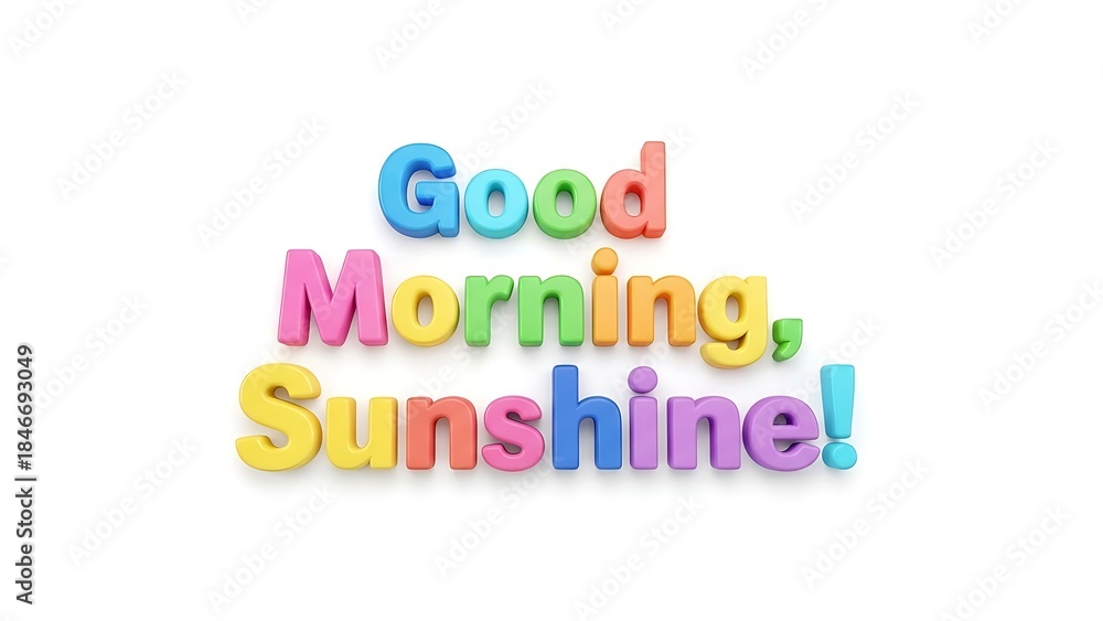 Fototapeta premium Illustration of colorful 3d text good morning, sunshine on white background