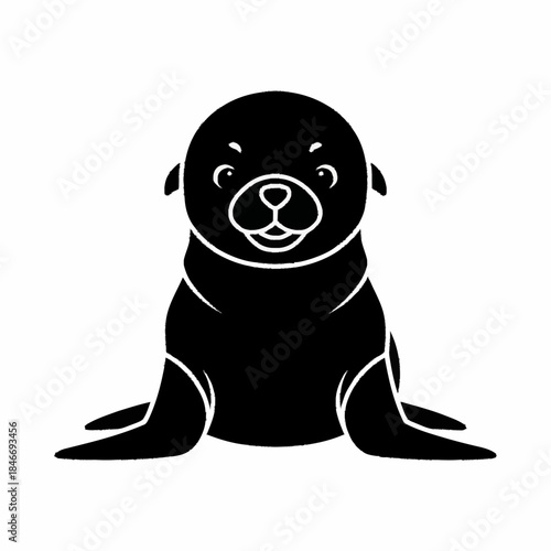 Adorable Baby Seal Pup Sitting Upright with a Sweet Expression.