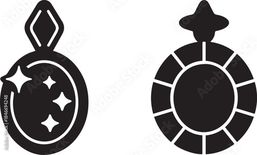 Magic mirror silhouette or vector illustration, black and white design of an enchanted or mystical mirror, isolated artwork for fantasy, wizard, and magical concepts