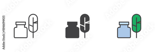 Quill and ink line outline solid icon set pack