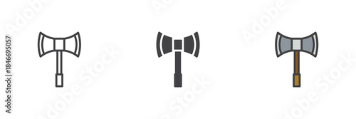 Double hatchet line outline solid different style icon set pack