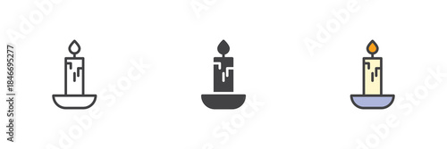 Candle light line outline solid different style icon set pack