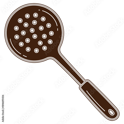 Brown kitchen utensil slotted spoon isolated on white background ideal for cooking and serving