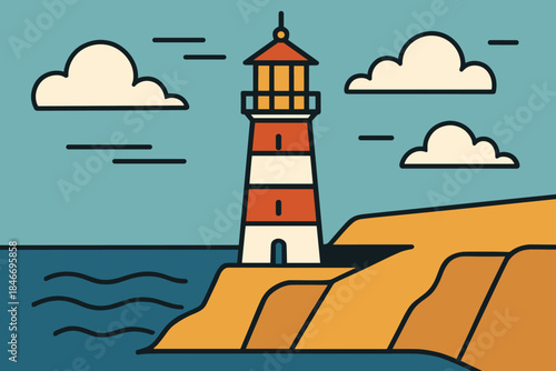Coastal lighthouse with clouds overlooking the sea