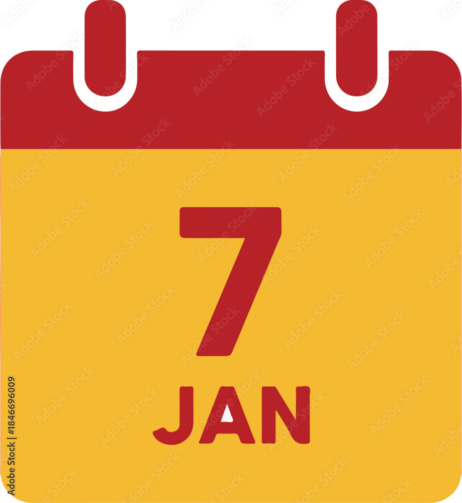 Fototapeta premium Vibrant yellow and red calendar icon for January 7th date